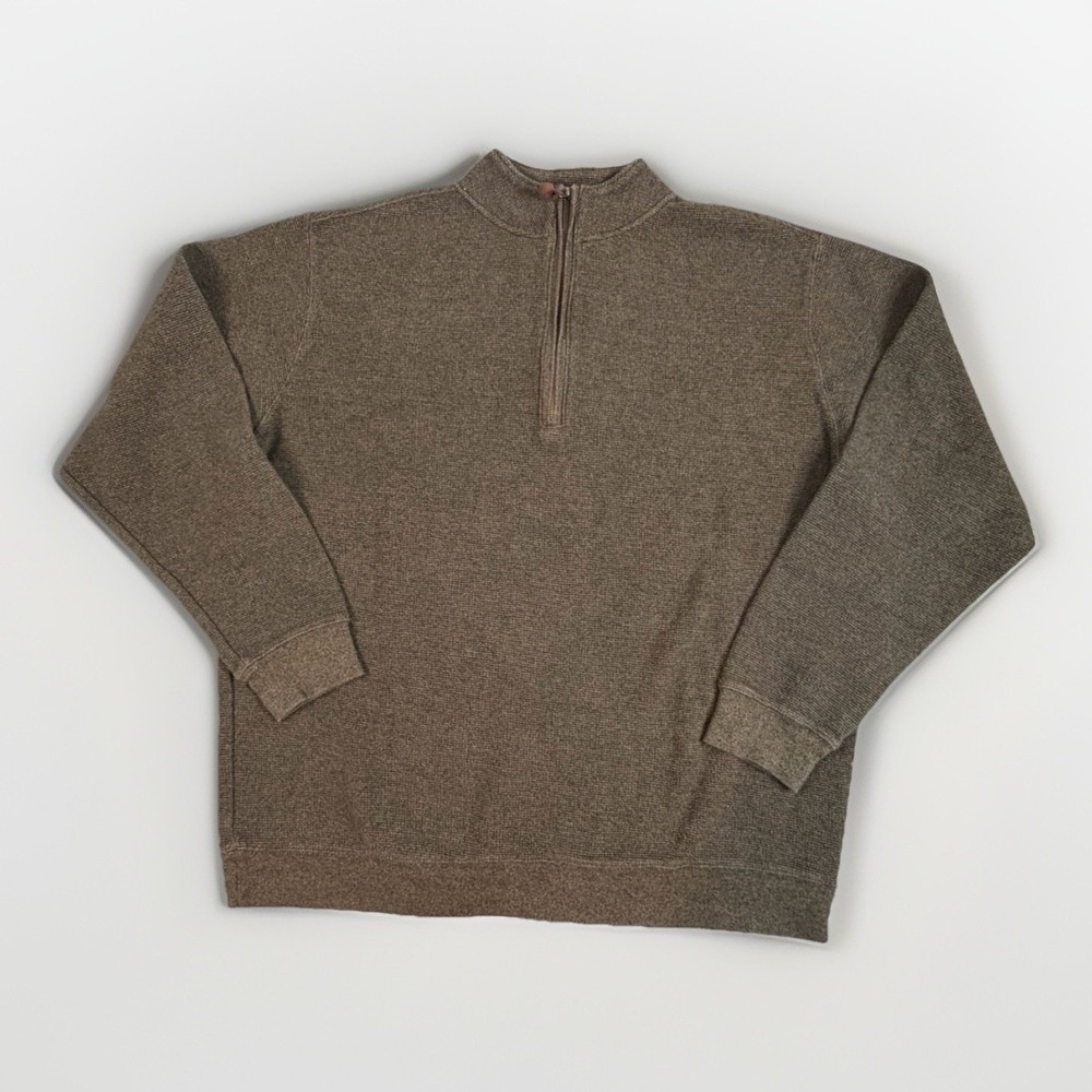 Woolrich Sweater Men's XXL Brown 1/4 Zip Pullover Waffle Thermal Outdoor